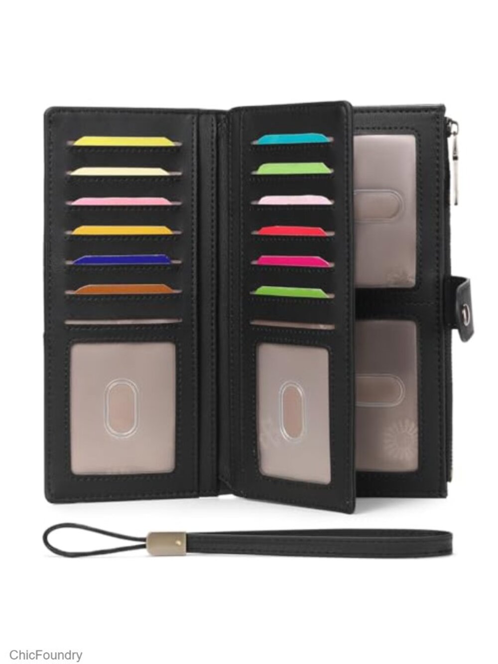 Faux Leather RFID Blocking Wristlet Wallet Large Capacity 20 Card Slots Clutch